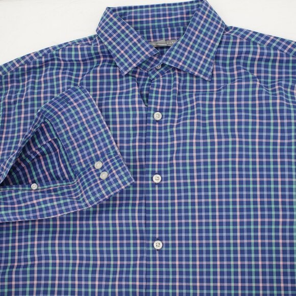 Peter Millar Wicking Shirt Mens L golf Performance Button Up Plaid Long Sleeve - Picture 1 of 11